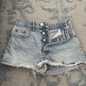 Zara Blue Jean Shorts with Distressed Frayed Hem